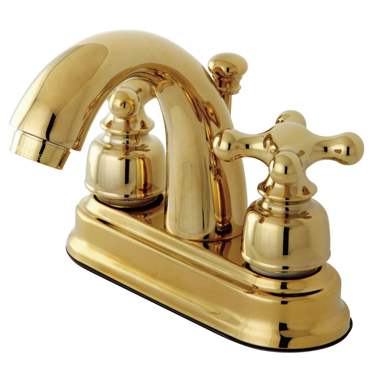 Restoration KB5612AX Two-Handle 3-Hole Deck Mount 4" Centerset Bathroom Faucet with Plastic Pop-Up, Polished Brass