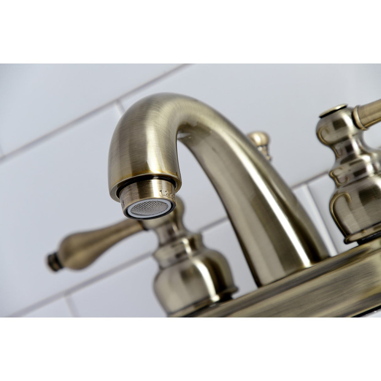 Restoration KB5613AL Two-Handle 3-Hole Deck Mount 4" Centerset Bathroom Faucet with Plastic Pop-Up, Antique Brass