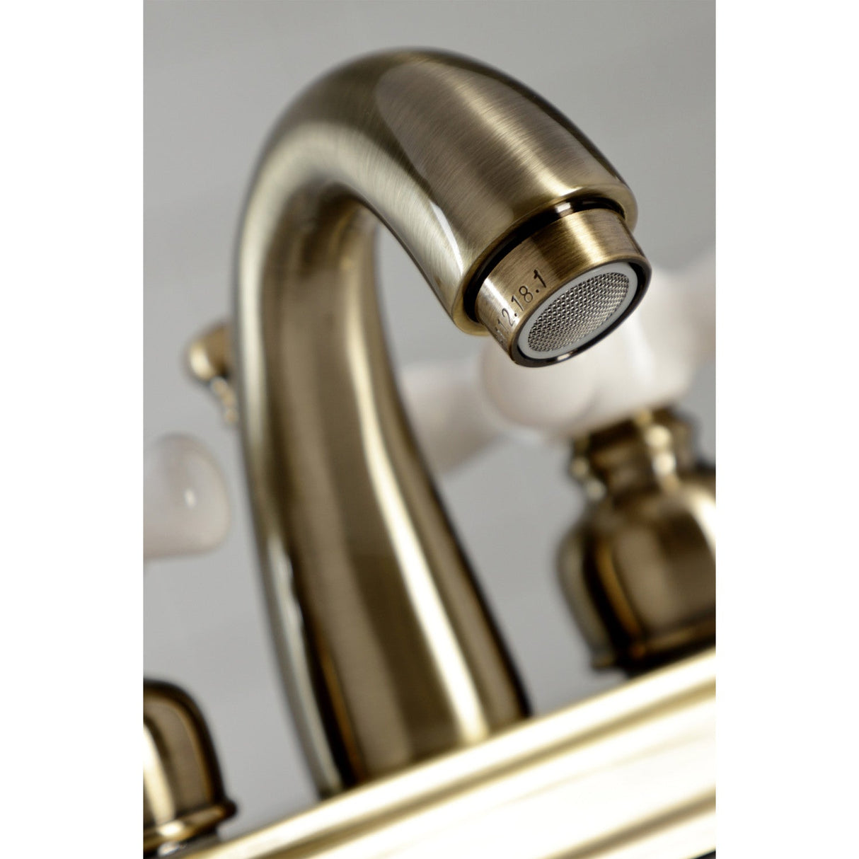 Restoration KB5613PX Two-Handle 3-Hole Deck Mount 4" Centerset Bathroom Faucet with Plastic Pop-Up, Antique Brass
