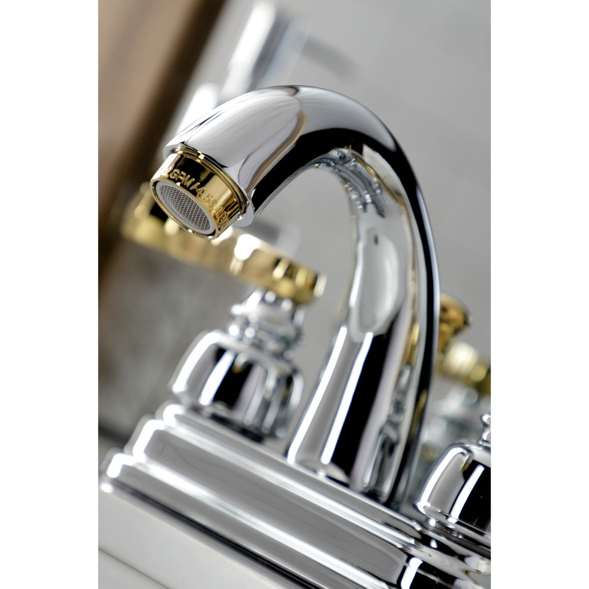 KB5614FL Two-Handle 3-Hole Deck Mount 4" Centerset Bathroom Faucet with Plastic Pop-Up, Polished Chrome/Polished Brass