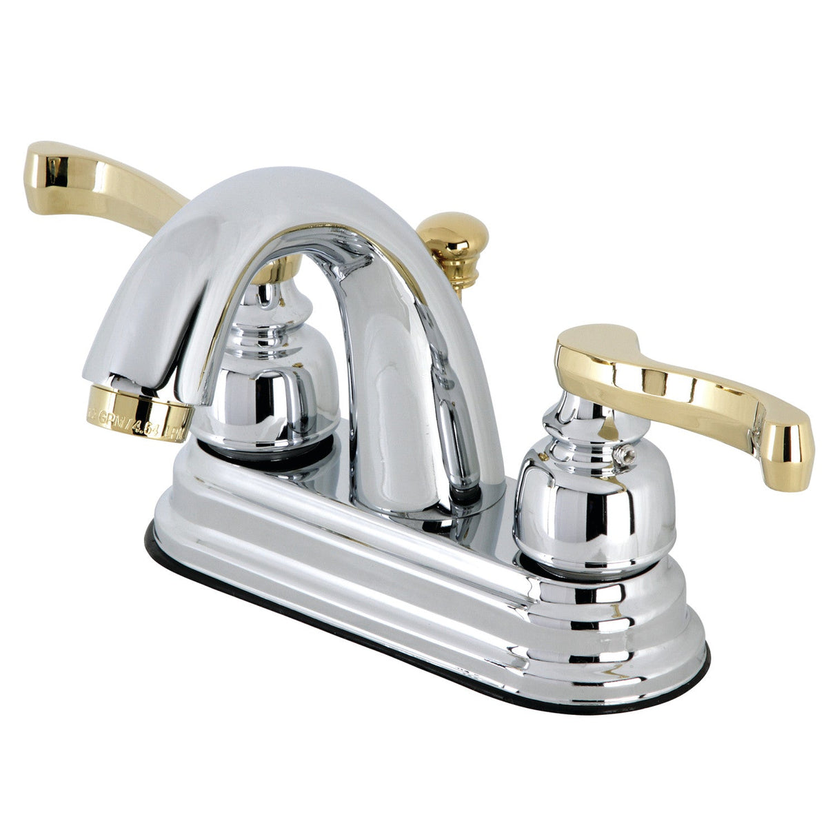 KB5614FL Two-Handle 3-Hole Deck Mount 4" Centerset Bathroom Faucet with Plastic Pop-Up, Polished Chrome/Polished Brass
