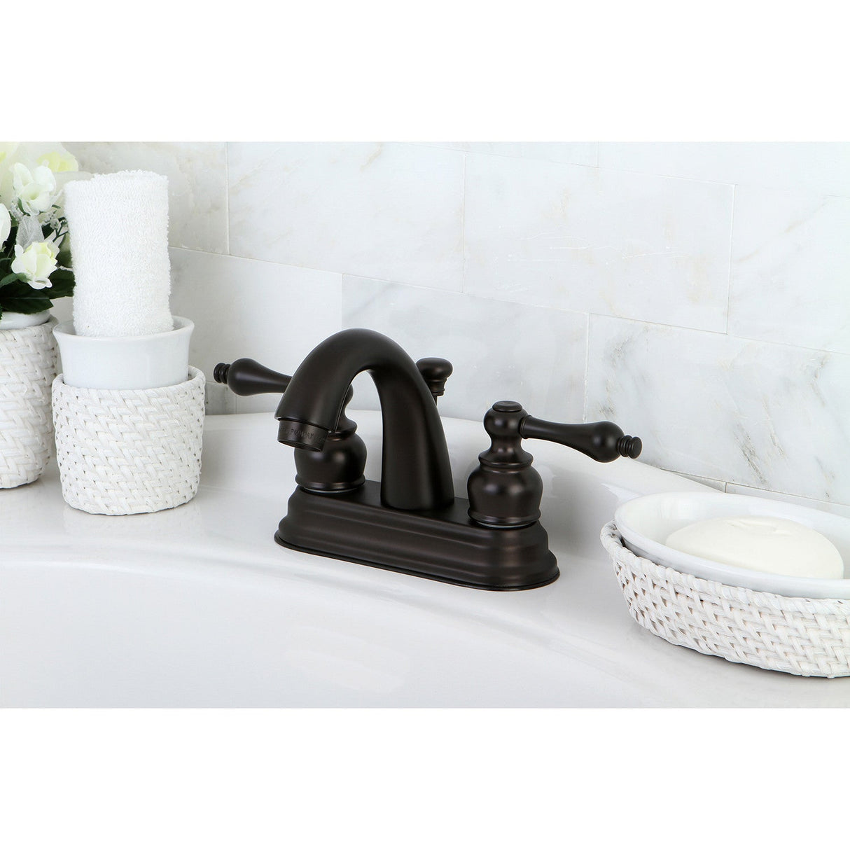 Restoration KB5615AL Two-Handle 3-Hole Deck Mount 4" Centerset Bathroom Faucet with Plastic Pop-Up, Oil Rubbed Bronze