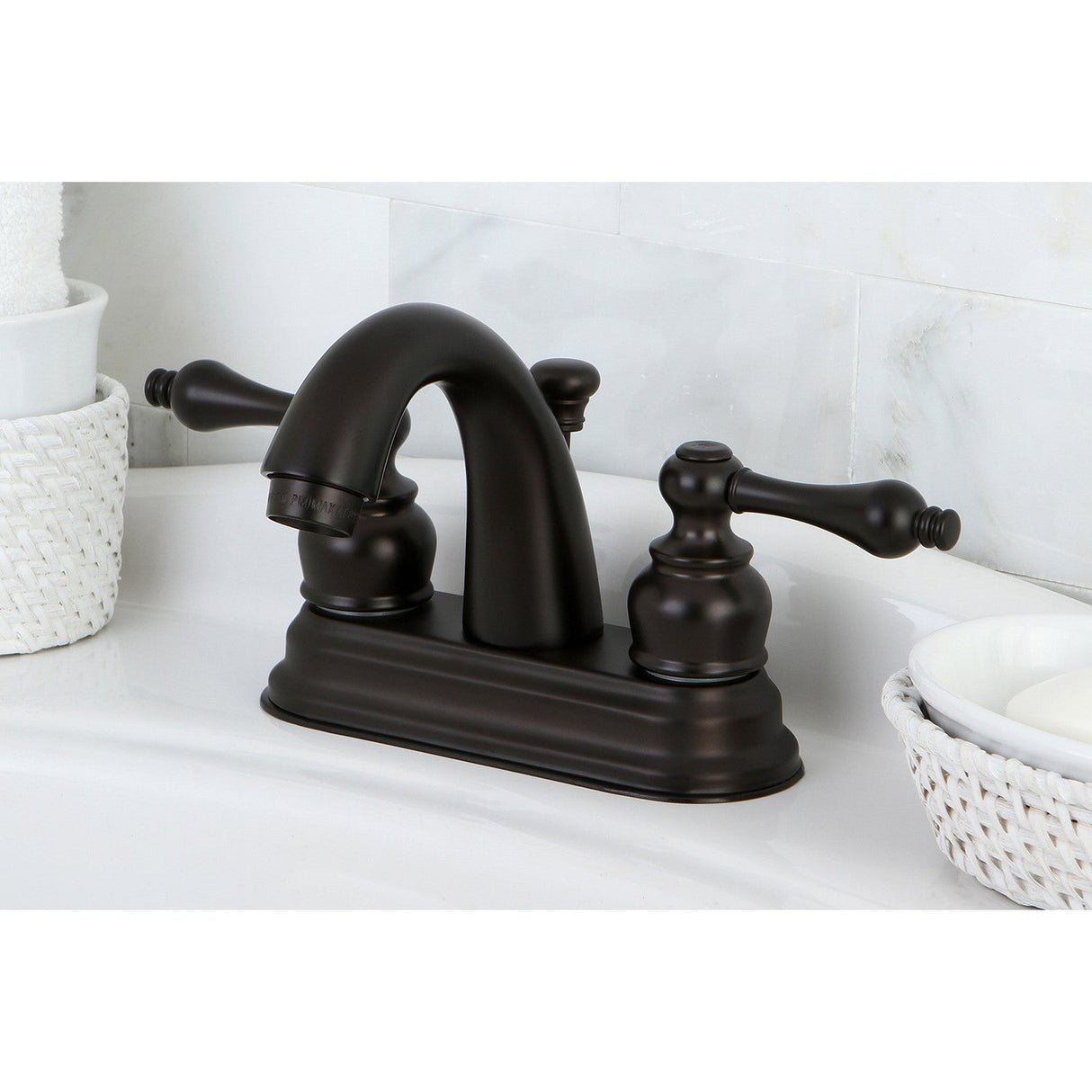 Restoration KB5615AL Two-Handle 3-Hole Deck Mount 4" Centerset Bathroom Faucet with Plastic Pop-Up, Oil Rubbed Bronze