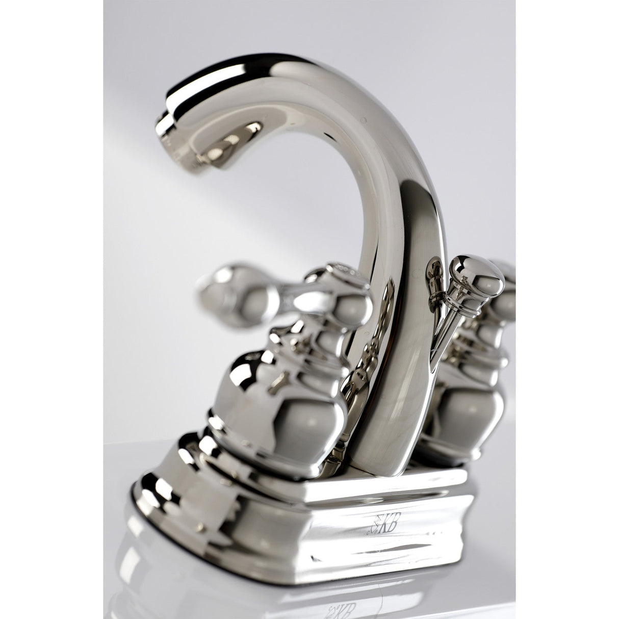 Restoration KB5616AL Two-Handle 3-Hole Deck Mount 4" Centerset Bathroom Faucet with Plastic Pop-Up, Polished Nickel