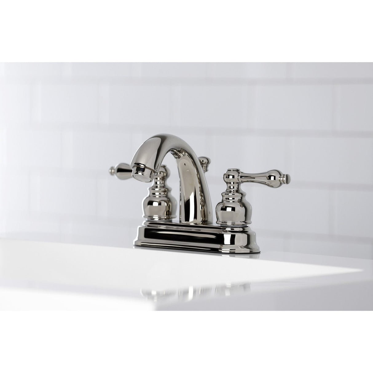 Restoration KB5616AL Two-Handle 3-Hole Deck Mount 4" Centerset Bathroom Faucet with Plastic Pop-Up, Polished Nickel