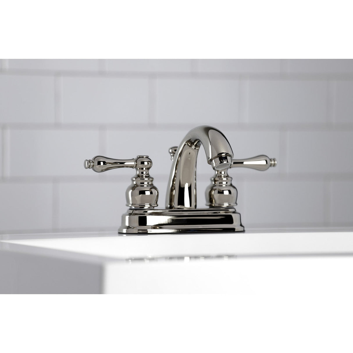 Restoration KB5616AL Two-Handle 3-Hole Deck Mount 4" Centerset Bathroom Faucet with Plastic Pop-Up, Polished Nickel
