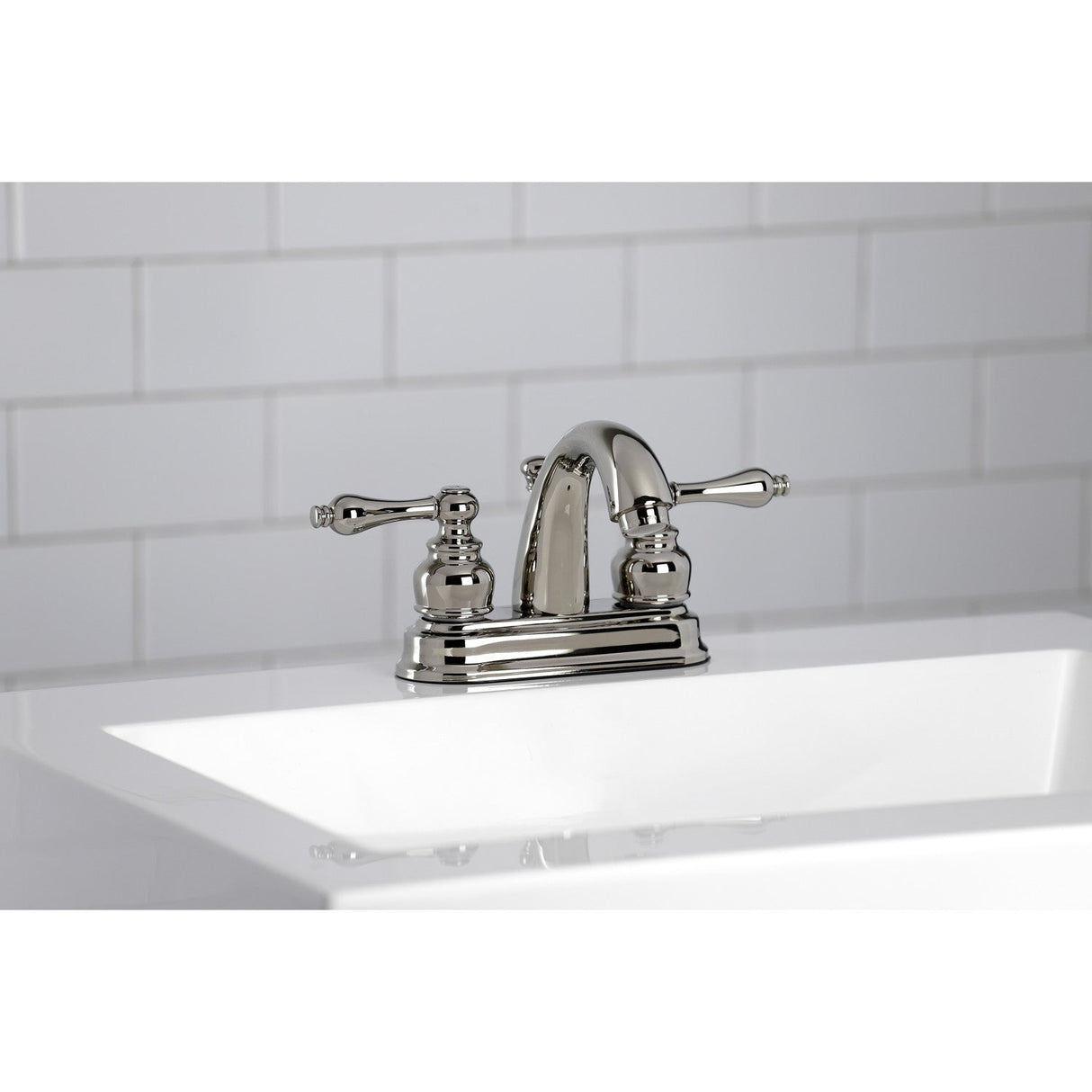 Restoration KB5616AL Two-Handle 3-Hole Deck Mount 4" Centerset Bathroom Faucet with Plastic Pop-Up, Polished Nickel