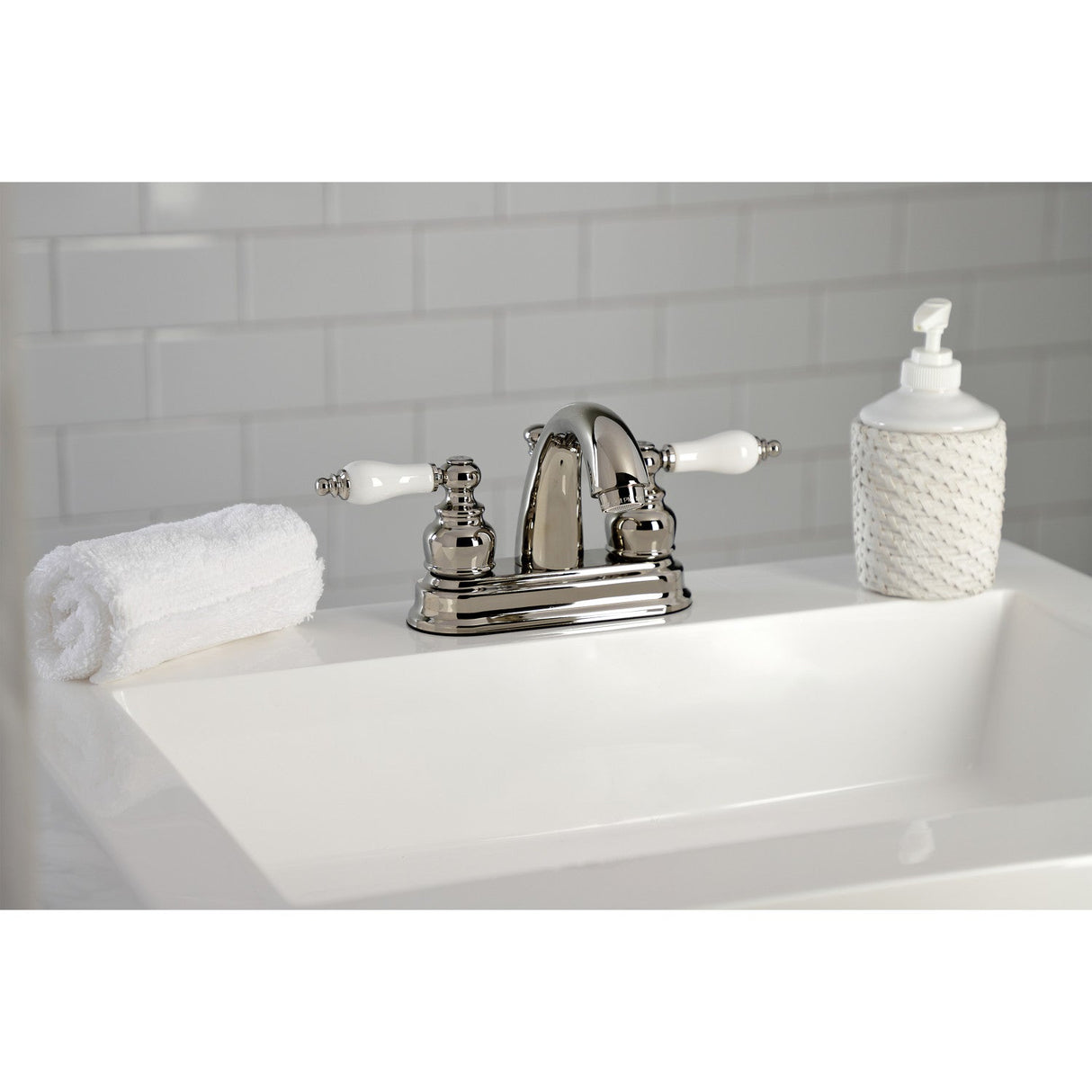 Restoration KB5616PL Two-Handle 3-Hole Deck Mount 4" Centerset Bathroom Faucet, Polished Nickel