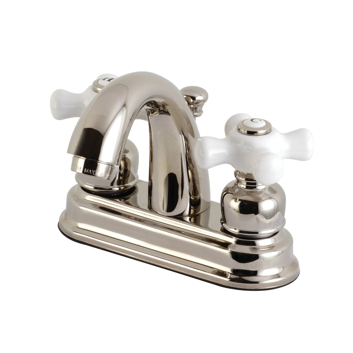 Restoration KB5616PX Two-Handle 3-Hole Deck Mount 4" Centerset Bathroom Faucet with Plastic Pop-Up, Polished Nickel