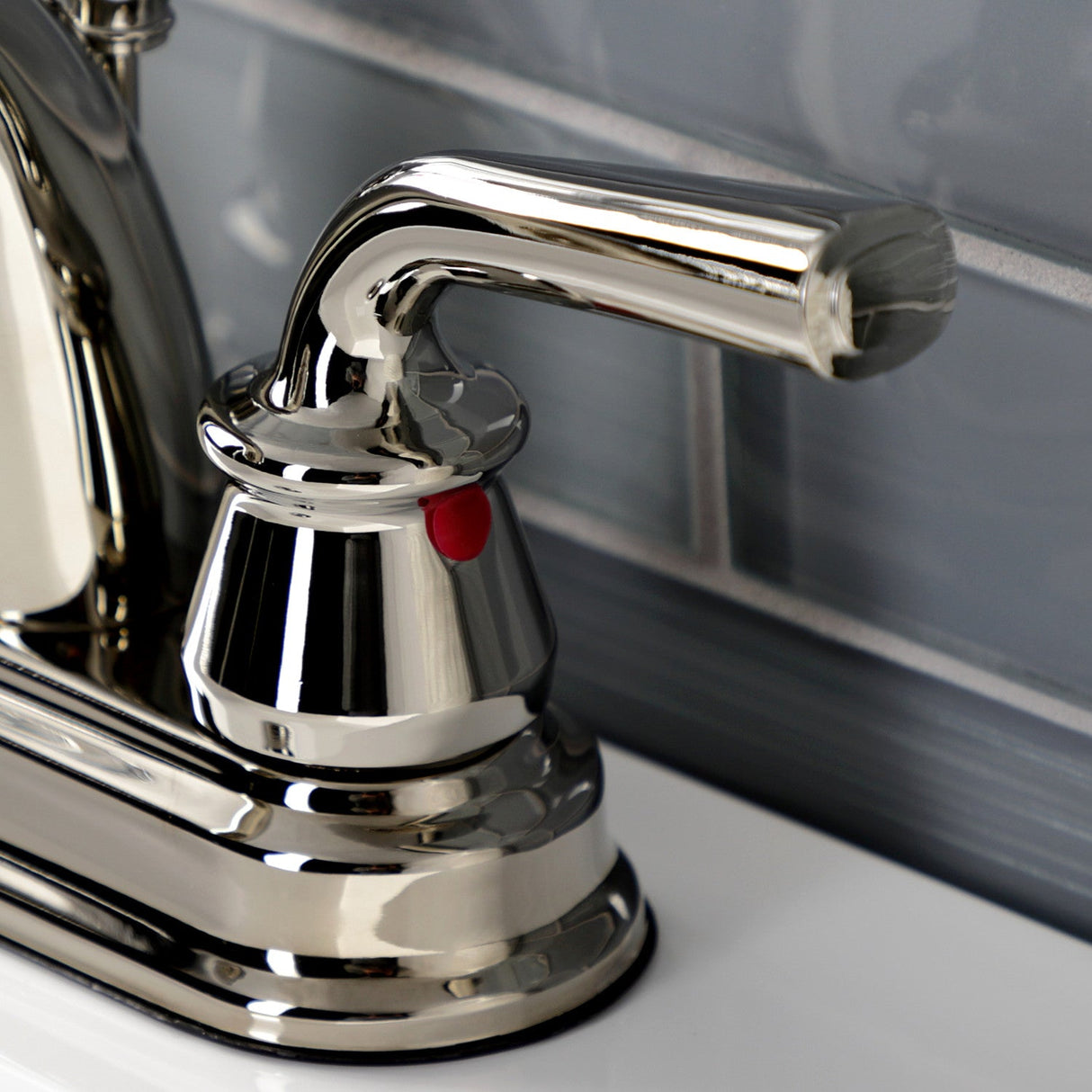 Restoration KB5616RXL Two-Handle 3-Hole Deck Mount 4" Centerset Bathroom Faucet with Plastic Pop-Up, Polished Nickel