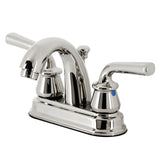 Restoration KB5616RXL Two-Handle 3-Hole Deck Mount 4" Centerset Bathroom Faucet with Plastic Pop-Up, Polished Nickel