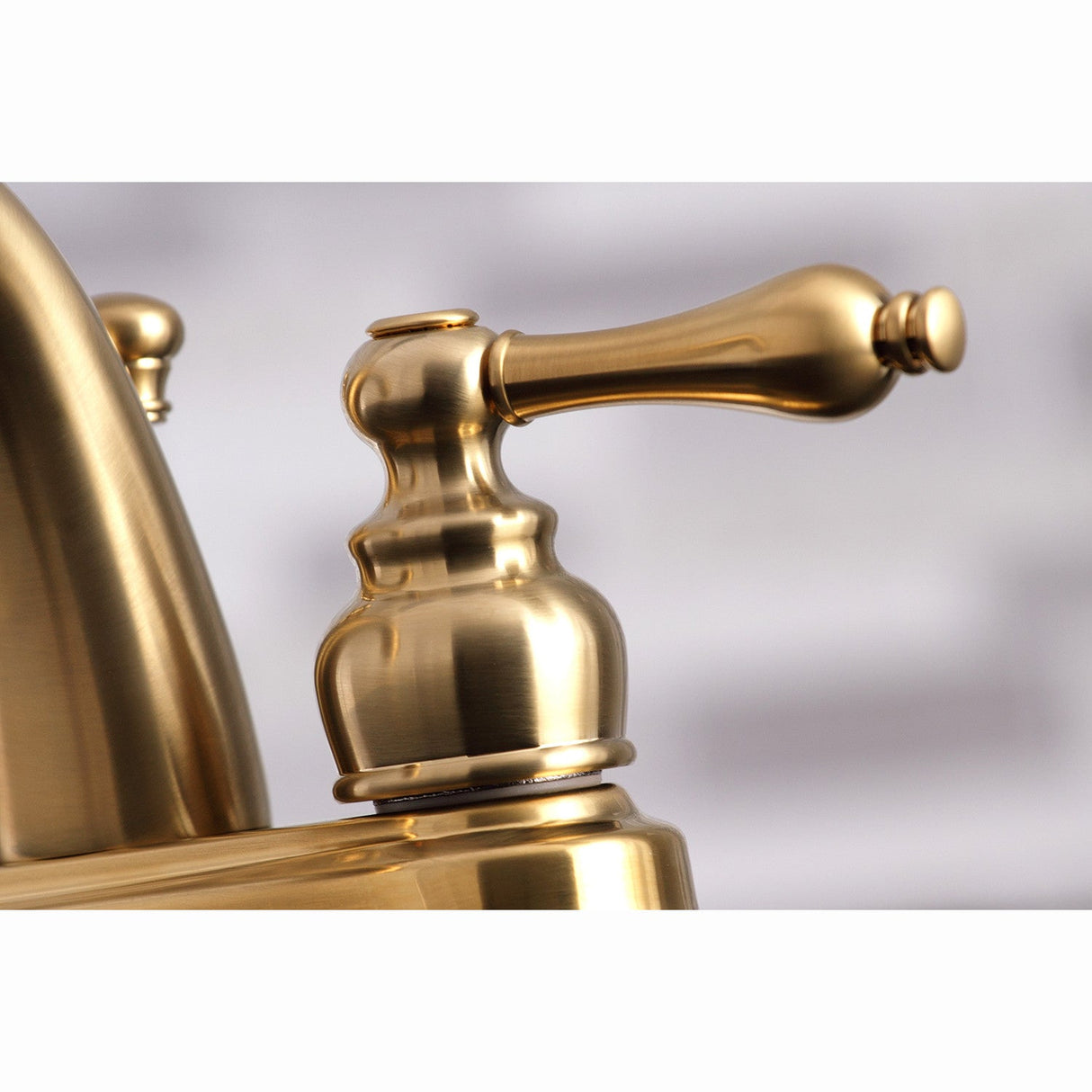 Restoration KB5617AL Two-Handle 3-Hole Deck Mount 4" Centerset Bathroom Faucet with Plastic Pop-Up, Brushed Brass