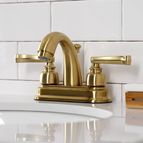Royale KB5617FL Two-Handle 3-Hole Deck Mount 4" Centerset Bathroom Faucet with Plastic Pop-Up, Brushed Brass