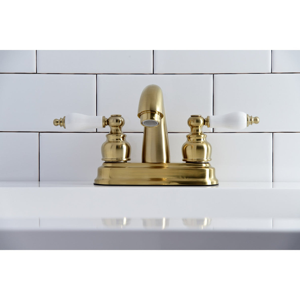 Restoration KB5617PL Two-Handle 3-Hole Deck Mount 4" Centerset Bathroom Faucet, Brushed Brass