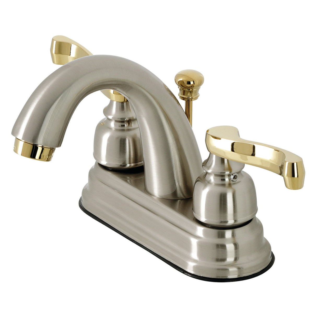 Vintage KB5619FL Two-Handle 3-Hole Deck Mount 4" Centerset Bathroom Faucet with Plastic Pop-Up, Brushed Nickel/Polished Brass