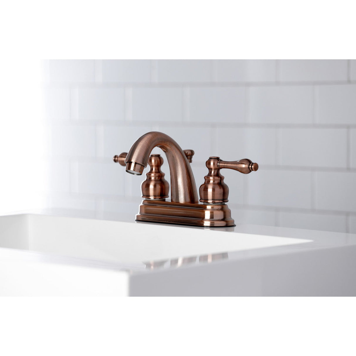 Restoration KB561ALAC Two-Handle 3-Hole Deck Mount 4" Centerset Bathroom Faucet with Plastic Pop-Up, Antique Copper