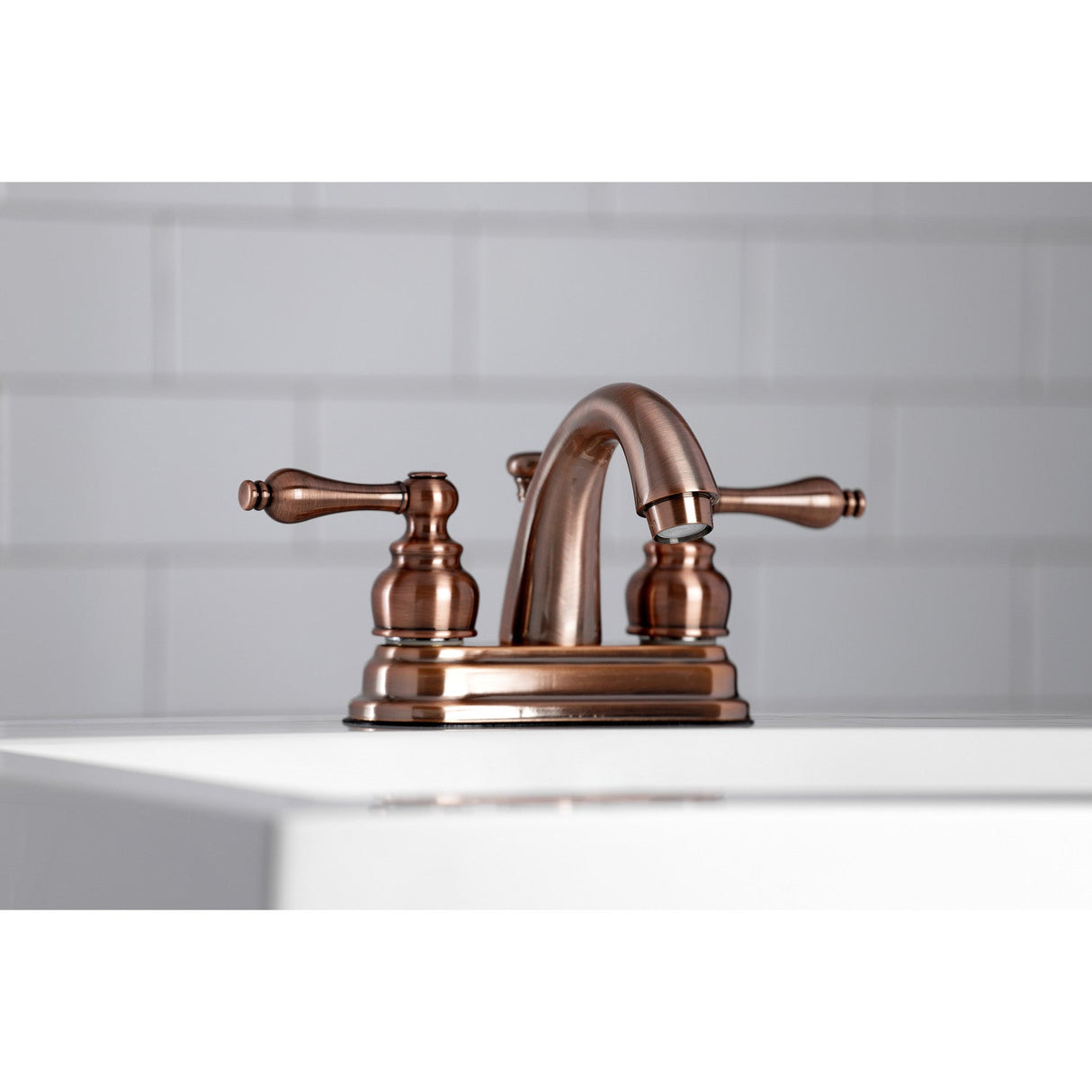 Restoration KB561ALAC Two-Handle 3-Hole Deck Mount 4" Centerset Bathroom Faucet with Plastic Pop-Up, Antique Copper