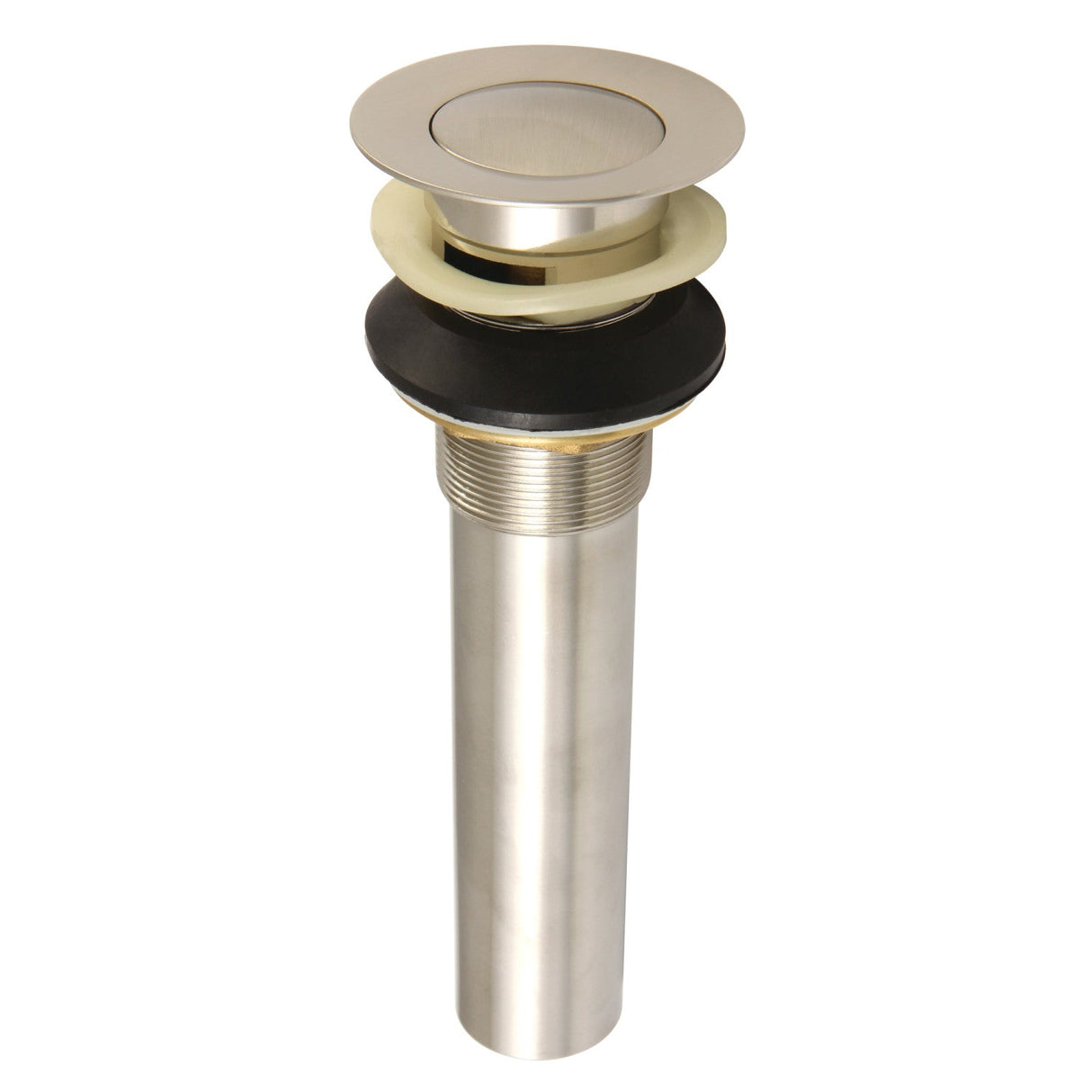 Complement KB6008 Brass Push Pop-Up Bathroom Sink Drain with Overflow, Brushed Nickel