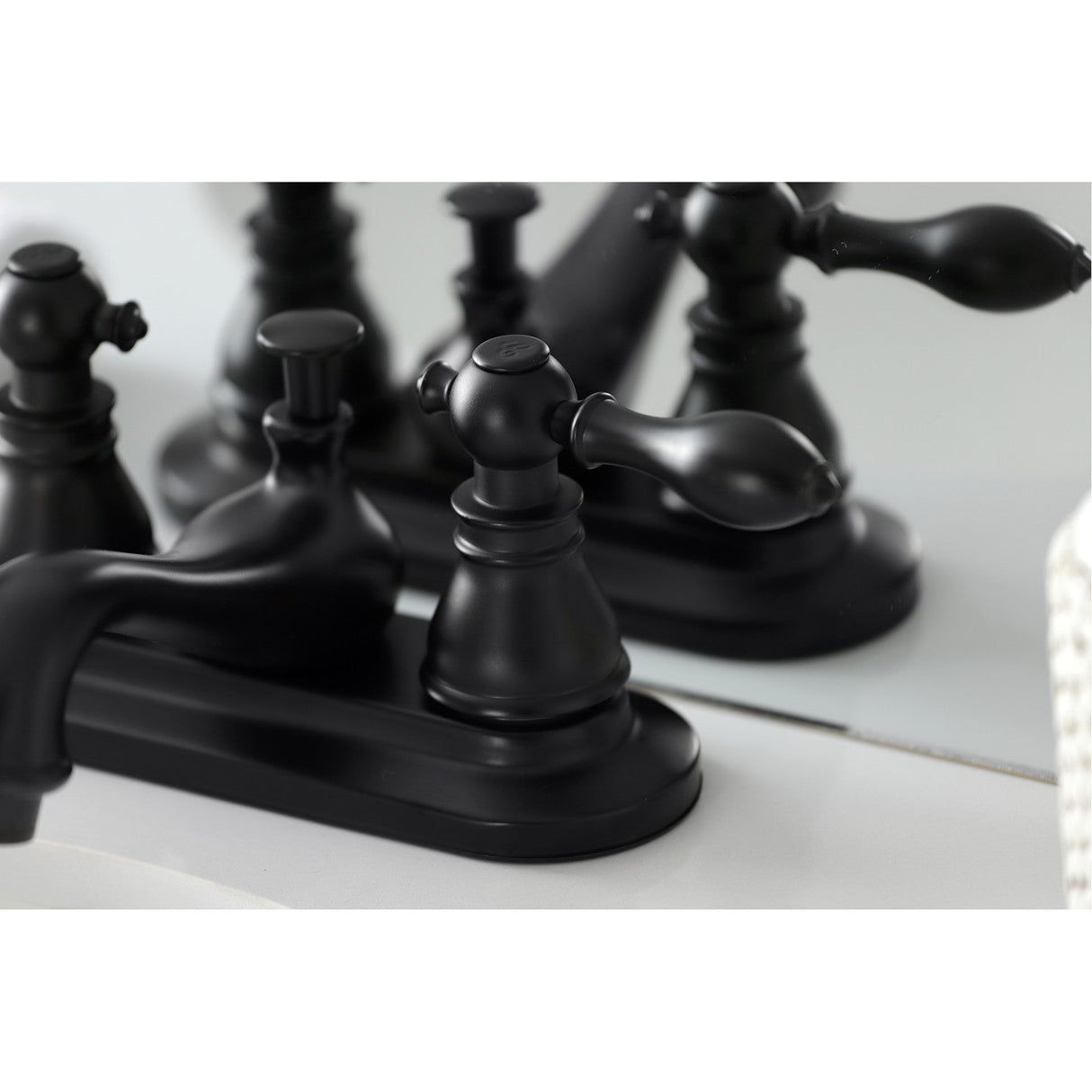 American Classic KB600ACL Two-Handle 3-Hole Deck Mount 4" Centerset Bathroom Faucet with Plastic Pop-Up, Matte Black