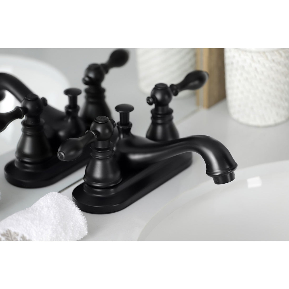 American Classic KB600ACL Two-Handle 3-Hole Deck Mount 4" Centerset Bathroom Faucet with Plastic Pop-Up, Matte Black