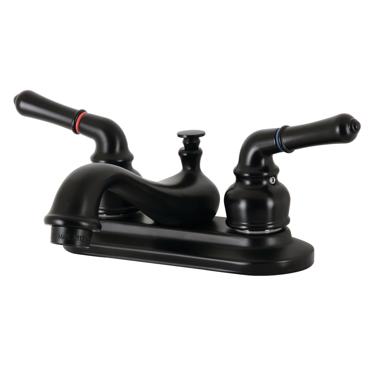 Restoration KB600NML Two-Handle 3-Hole Deck Mount 4" Centerset Bathroom Faucet with Plastic Pop-Up, Matte Black