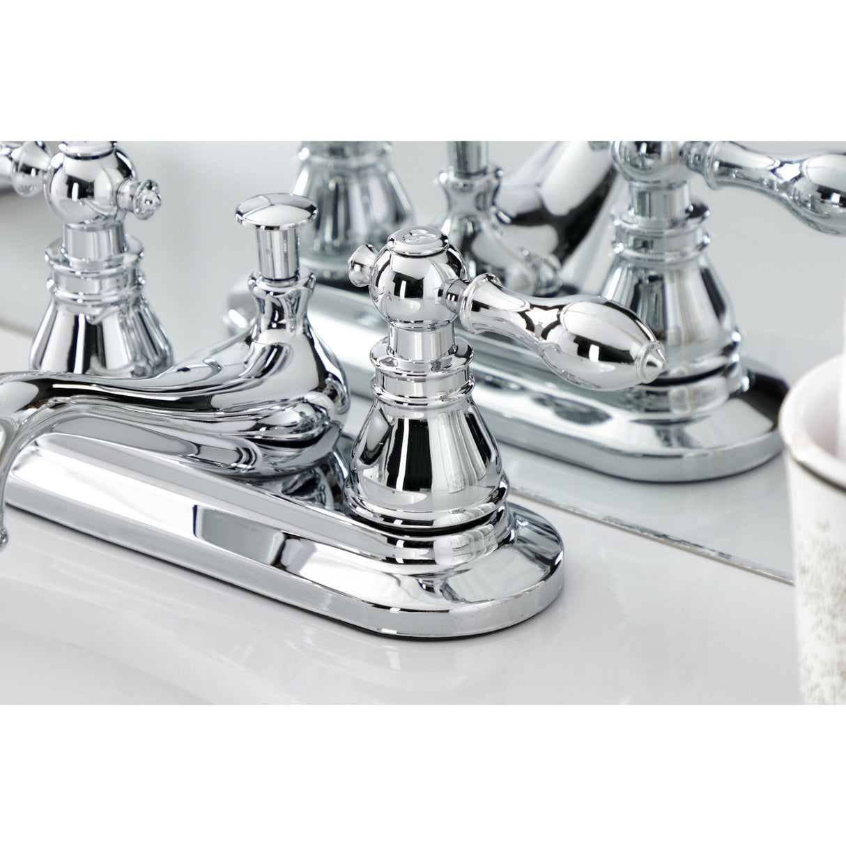 American Classic KB601ACL Two-Handle 3-Hole Deck Mount 4" Centerset Bathroom Faucet with Plastic Pop-Up, Polished Chrome