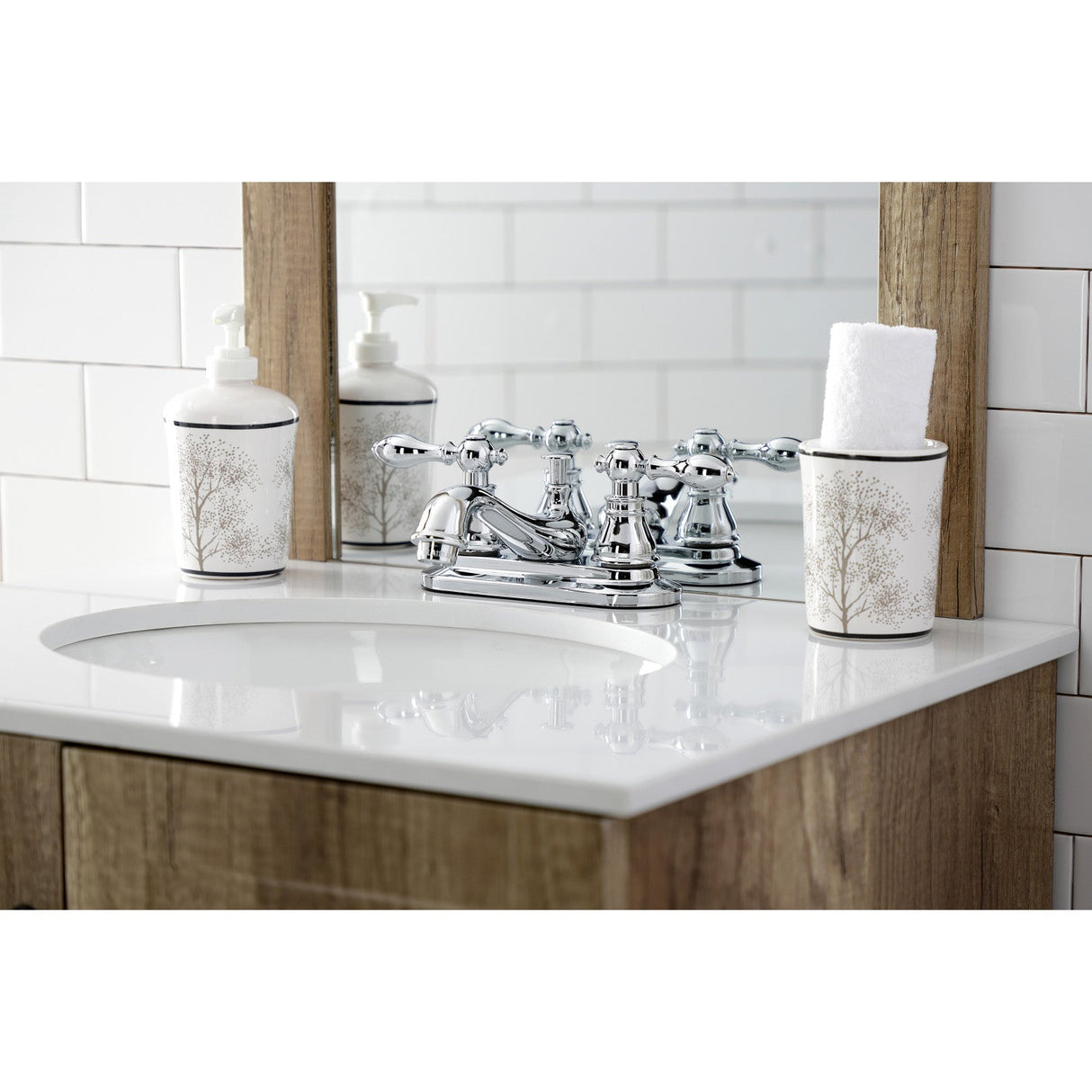 American Classic KB601ACL Two-Handle 3-Hole Deck Mount 4" Centerset Bathroom Faucet with Plastic Pop-Up, Polished Chrome