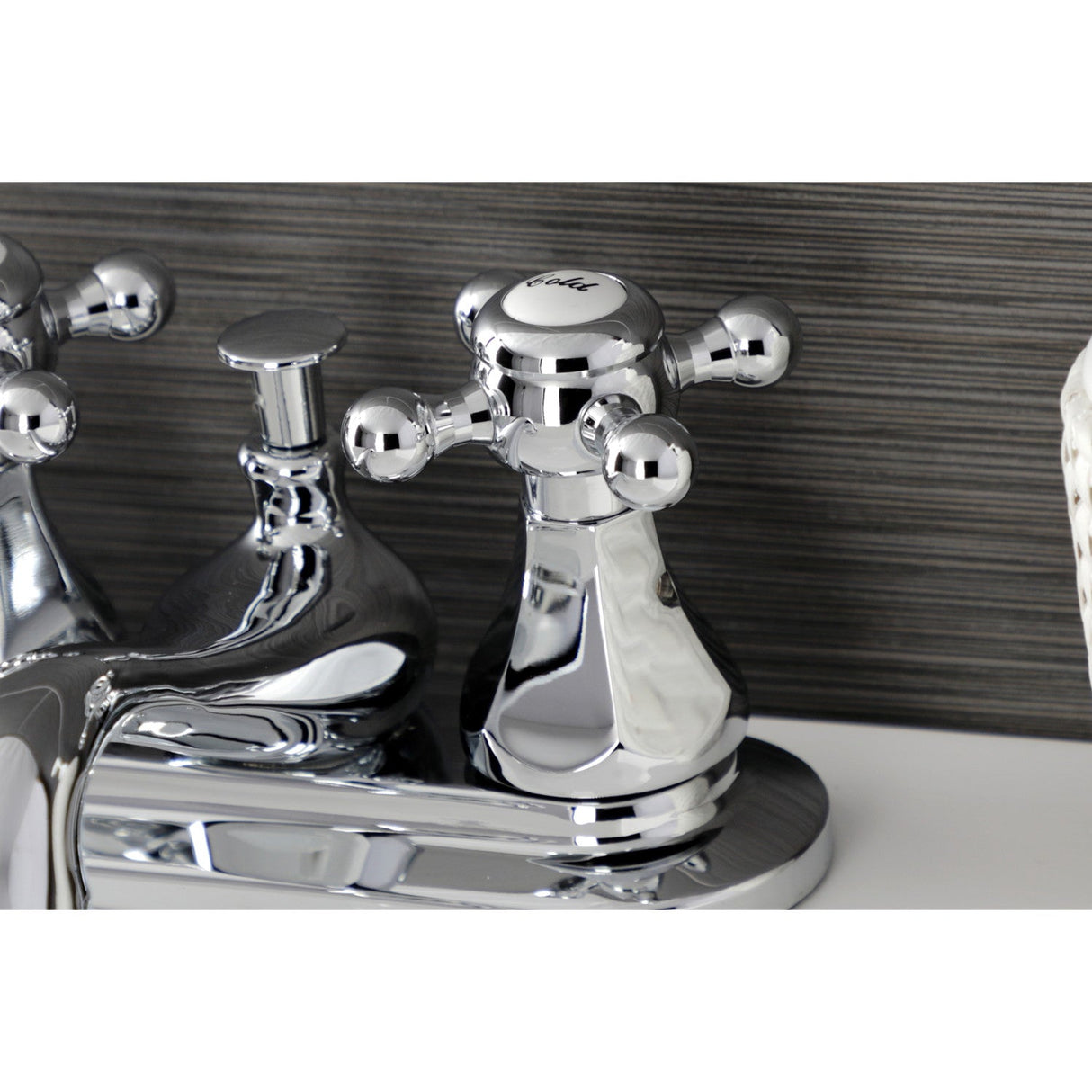 Metropolitan KB601BX Two-Handle 3-Hole Deck Mount 4" Centerset Bathroom Faucet with Plastic Pop-Up, Polished Chrome