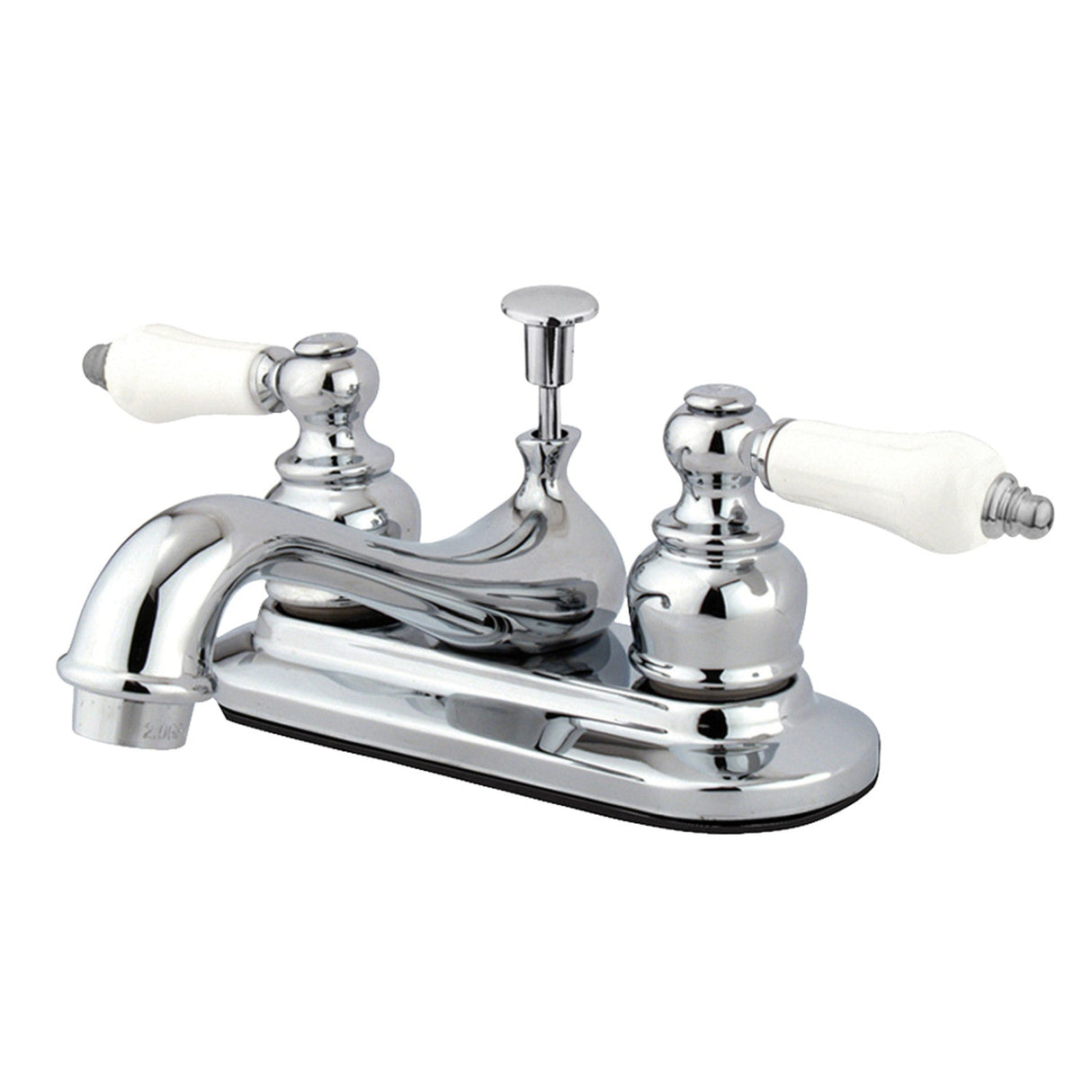Restoration KB601PL Two-Handle 3-Hole Deck Mount 4" Centerset Bathroom Faucet with Plastic Pop-Up, Polished Chrome
