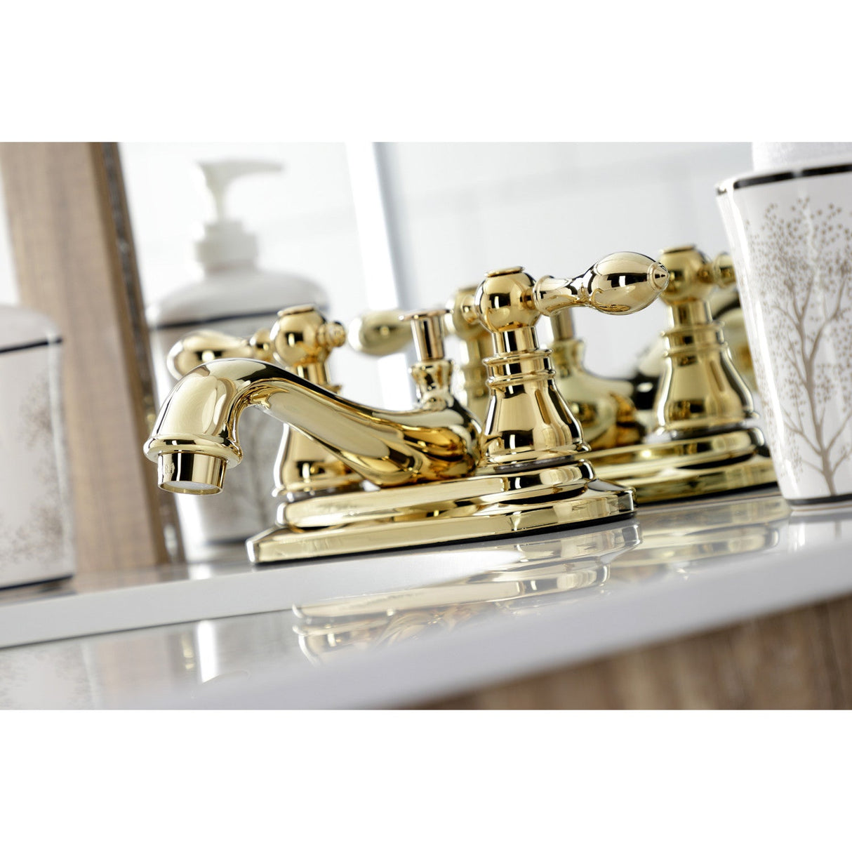 American Classic KB602ACL Two-Handle 3-Hole Deck Mount 4" Centerset Bathroom Faucet with Plastic Pop-Up, Polished Brass