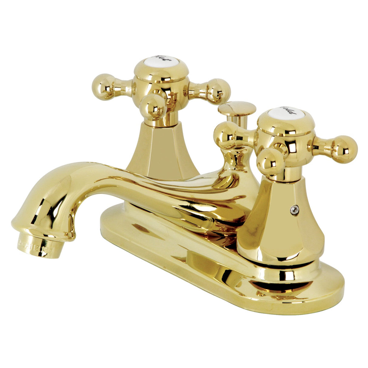 Metropolitan KB602BX Two-Handle 3-Hole Deck Mount 4" Centerset Bathroom Faucet with Plastic Pop-Up, Polished Brass