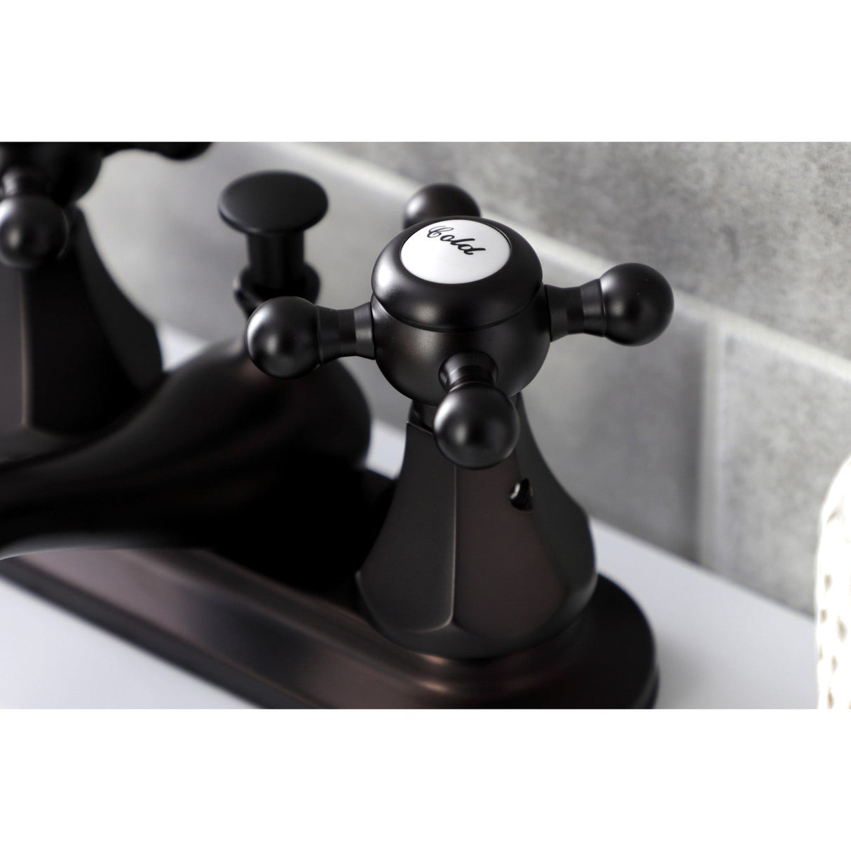 Metropolitan KB605BX Two-Handle 3-Hole Deck Mount 4" Centerset Bathroom Faucet with Plastic Pop-Up, Oil Rubbed Bronze