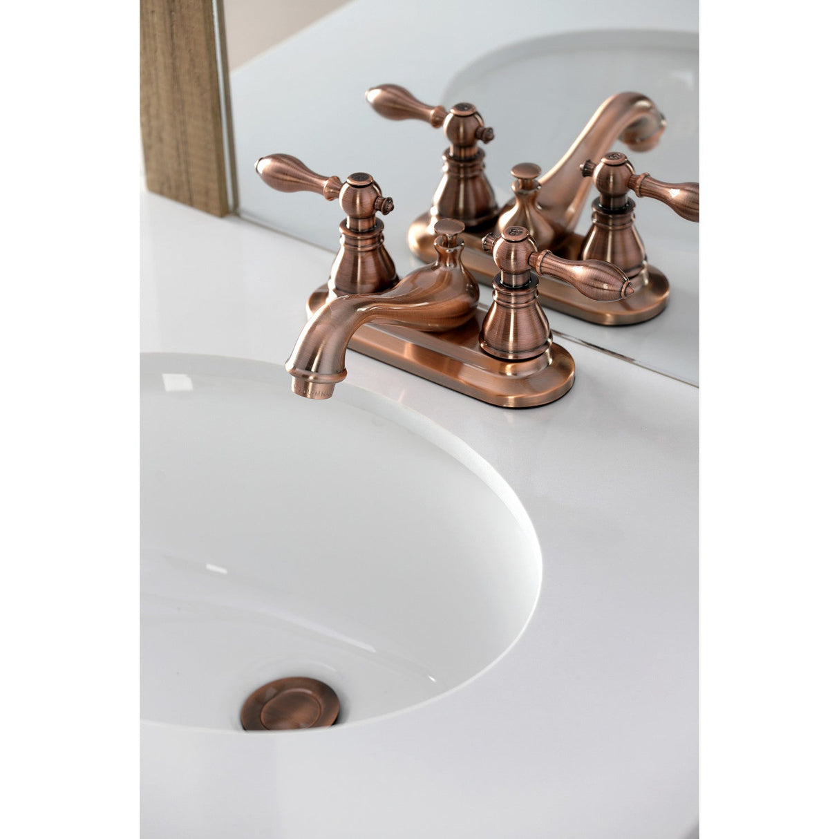 American Classic KB606ACL Two-Handle 3-Hole Deck Mount 4" Centerset Bathroom Faucet with Plastic Pop-Up, Antique Copper