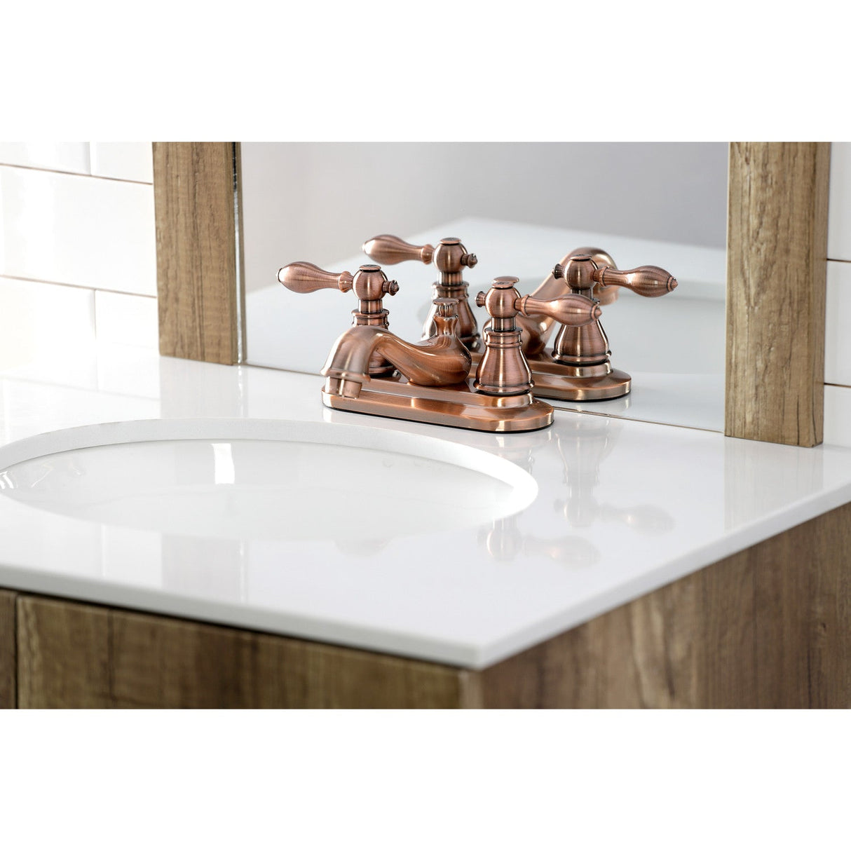 American Classic KB606ACL Two-Handle 3-Hole Deck Mount 4" Centerset Bathroom Faucet with Plastic Pop-Up, Antique Copper