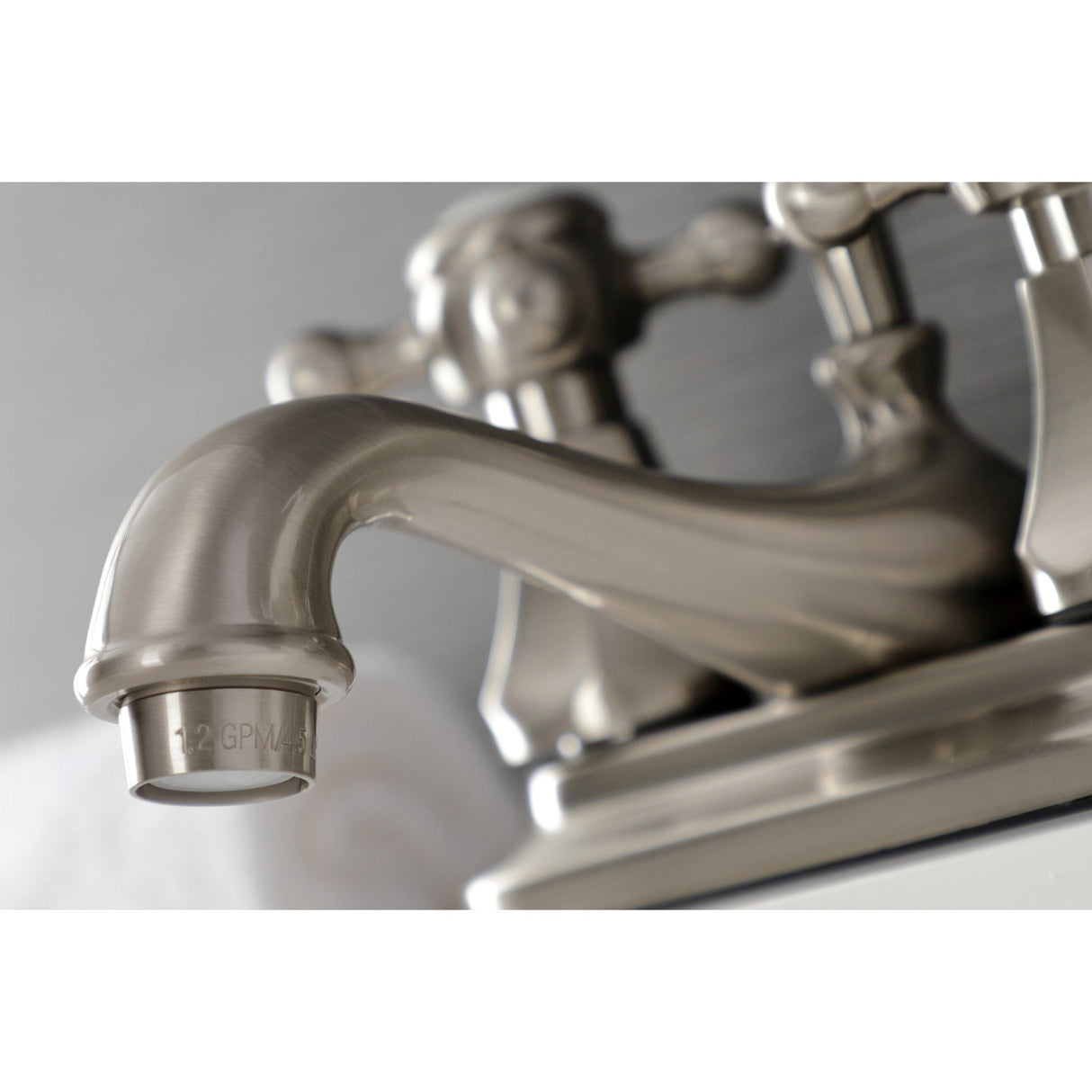 Metropolitan KB608BX Two-Handle 3-Hole Deck Mount 4" Centerset Bathroom Faucet with Plastic Pop-Up, Brushed Nickel