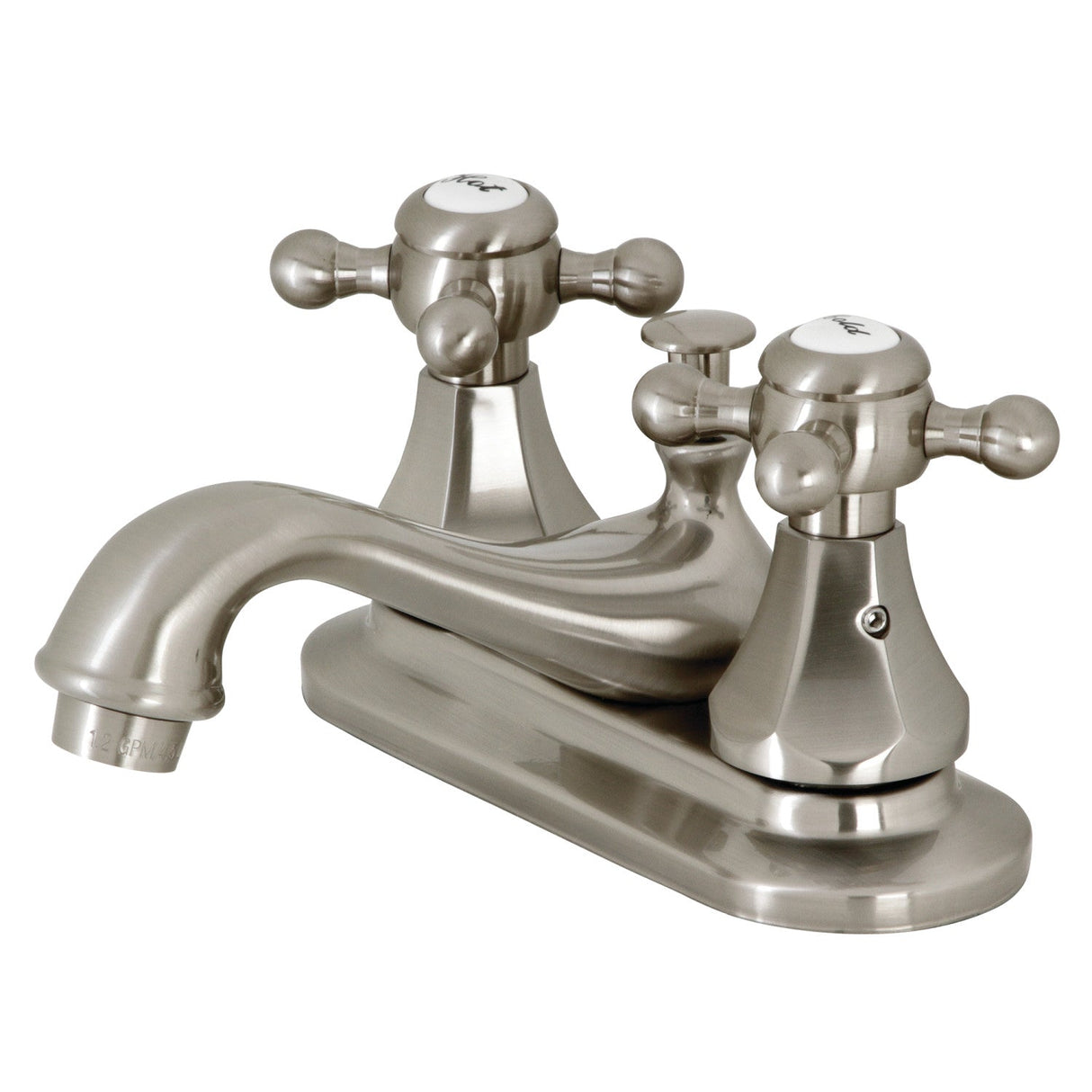 Metropolitan KB608BX Two-Handle 3-Hole Deck Mount 4" Centerset Bathroom Faucet with Plastic Pop-Up, Brushed Nickel