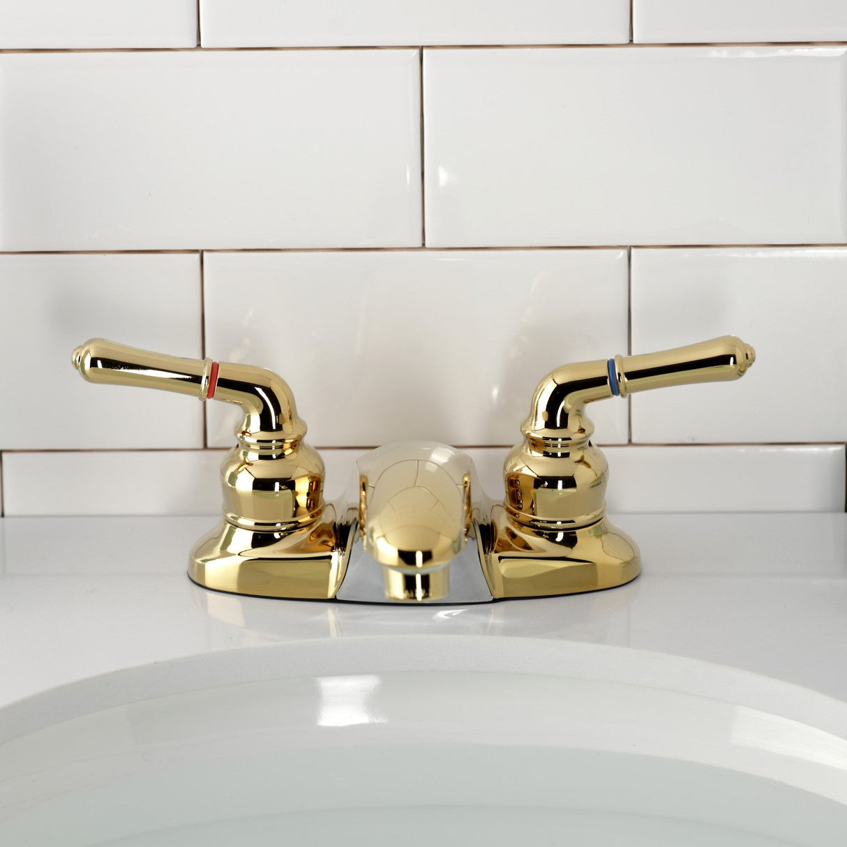 Magellan KB622LP Two-Handle 3-Hole Deck Mount 4" Centerset Bathroom Faucet, Polished Brass