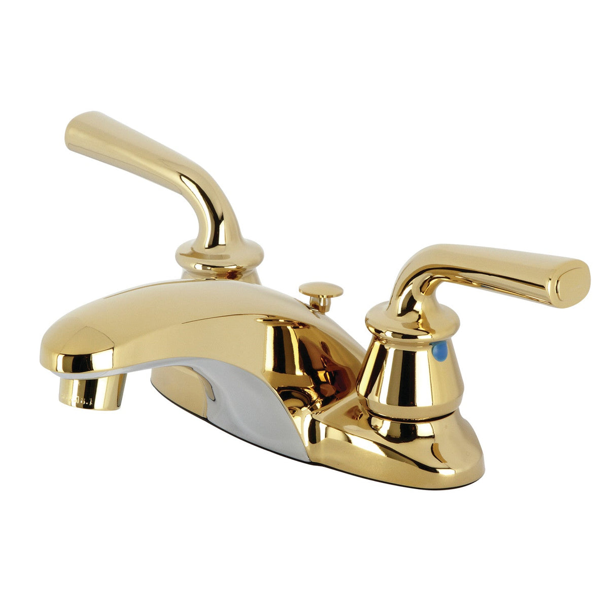 Restoration KB622RXLB Two-Handle 3-Hole Deck Mount 4" Centerset Bathroom Faucet with Brass Pop-Up, Polished Brass