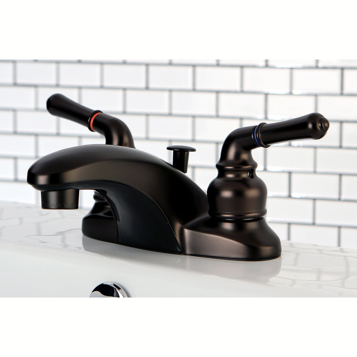 Magellan KB625 Two-Handle 3-Hole Deck Mount 4" Centerset Bathroom Faucet with Plastic Pop-Up, Oil Rubbed Bronze