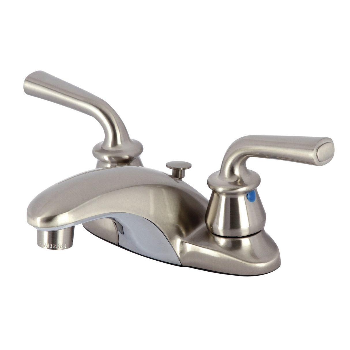 Restoration KB628RXLB Two-Handle 3-Hole Deck Mount 4" Centerset Bathroom Faucet with Brass Pop-Up, Brushed Nickel