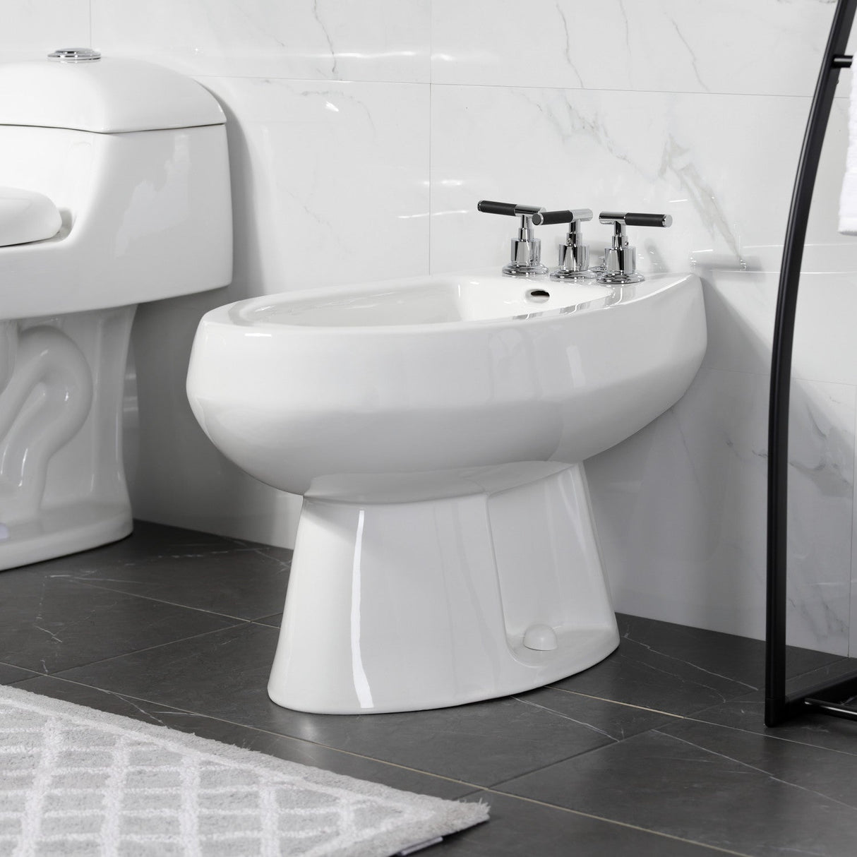 Kaiser KB6321CKL Three-Handle Vertical Spray Bidet Faucet with Brass Pop-Up, Polished Chrome