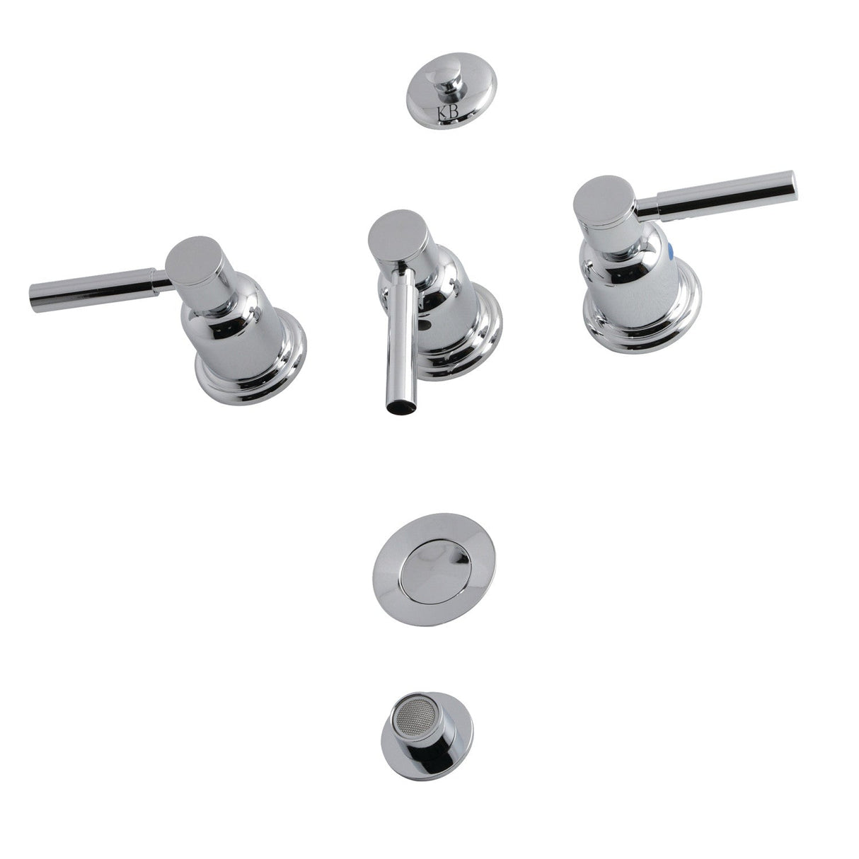 Concord KB6321DL Three-Handle Vertical Spray Bidet Faucet with Brass Pop-Up, Polished Chrome