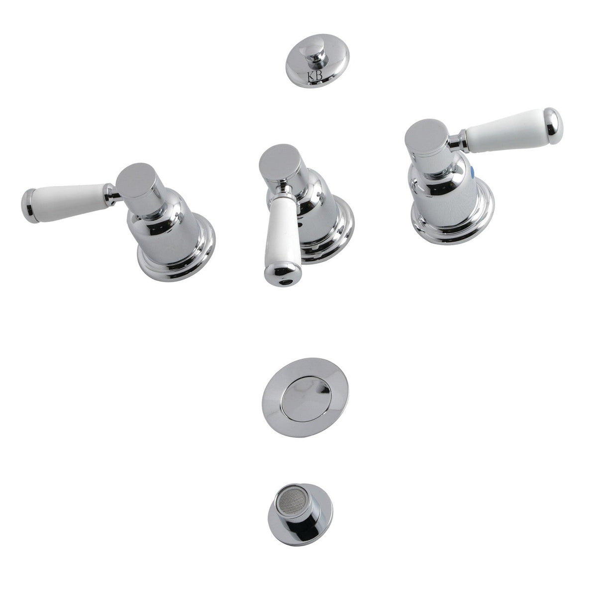 Paris KB6321DPL Three-Handle Vertical Spray Bidet Faucet with Brass Pop-Up, Polished Chrome