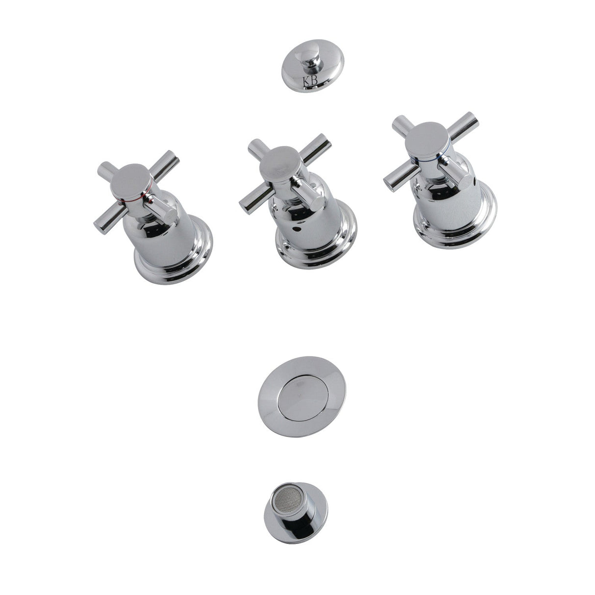 Concord KB6321DX Three-Handle Vertical Spray Bidet Faucet with Brass Pop-Up, Polished Chrome