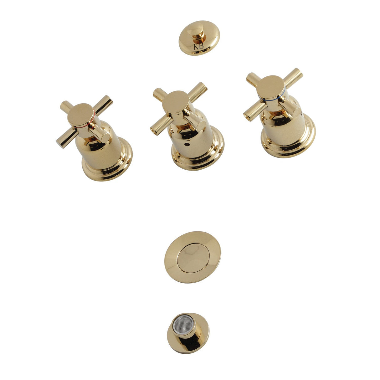 Concord KB6322DX Three-Handle Vertical Spray Bidet Faucet with Brass Pop-Up, Polished Brass