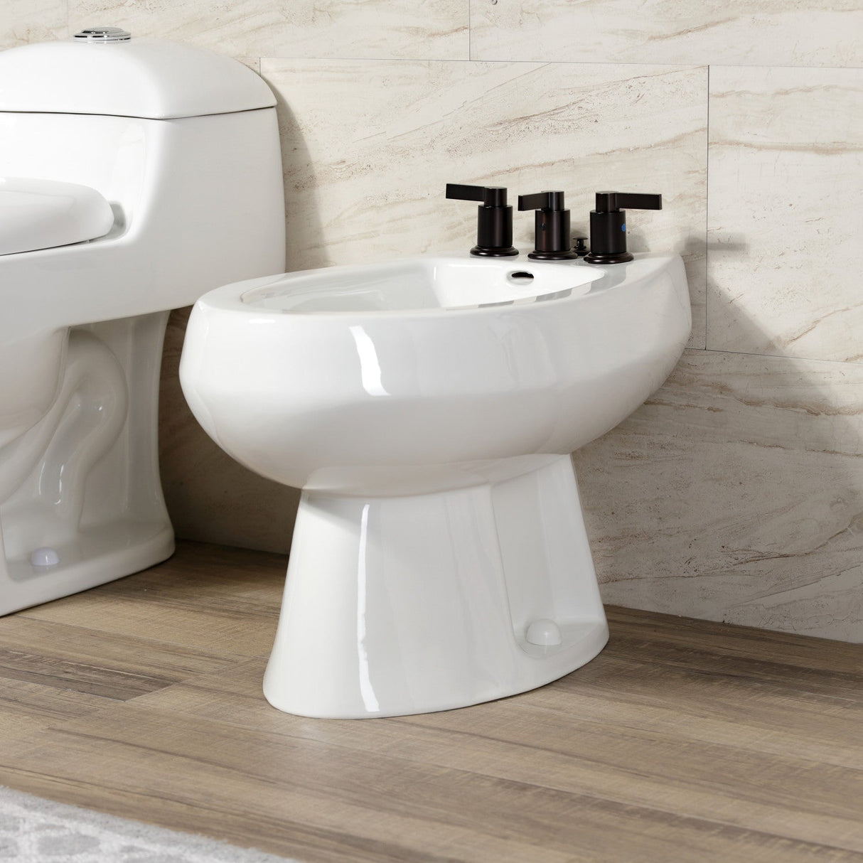 NuvoFusion KB6325NDL Three-Handle Vertical Spray Bidet Faucet with Brass Pop-Up, Oil Rubbed Bronze