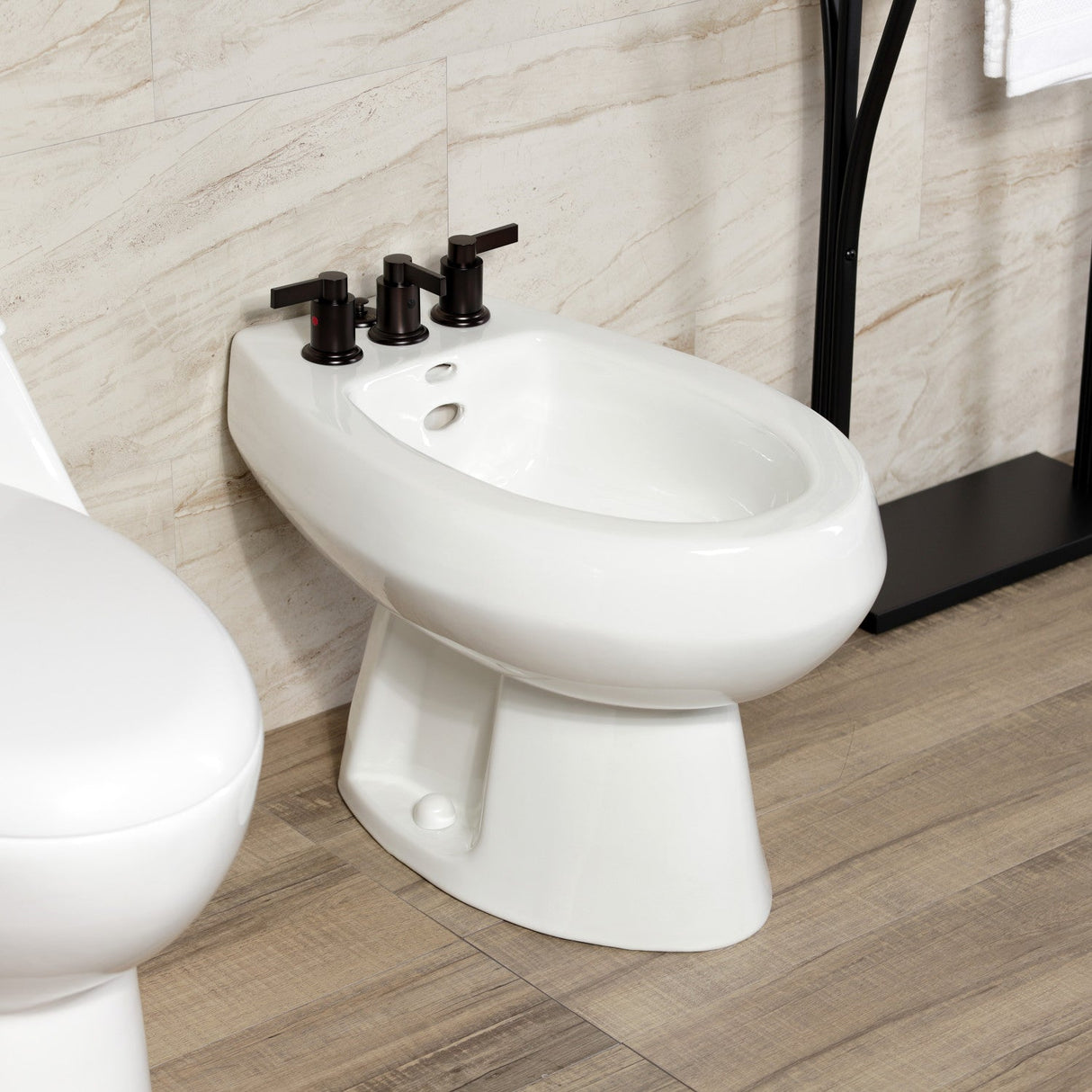 NuvoFusion KB6325NDL Three-Handle Vertical Spray Bidet Faucet with Brass Pop-Up, Oil Rubbed Bronze