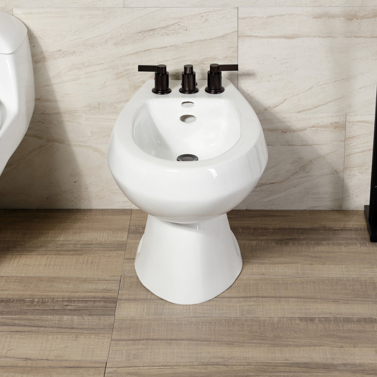 NuvoFusion KB6325NDL Three-Handle Vertical Spray Bidet Faucet with Brass Pop-Up, Oil Rubbed Bronze