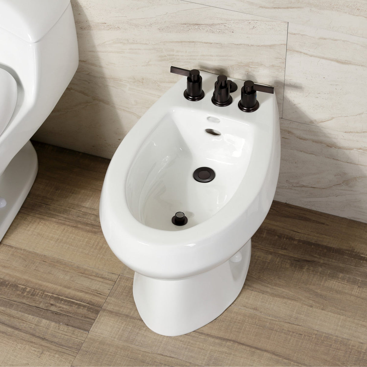 NuvoFusion KB6325NDL Three-Handle Vertical Spray Bidet Faucet with Brass Pop-Up, Oil Rubbed Bronze