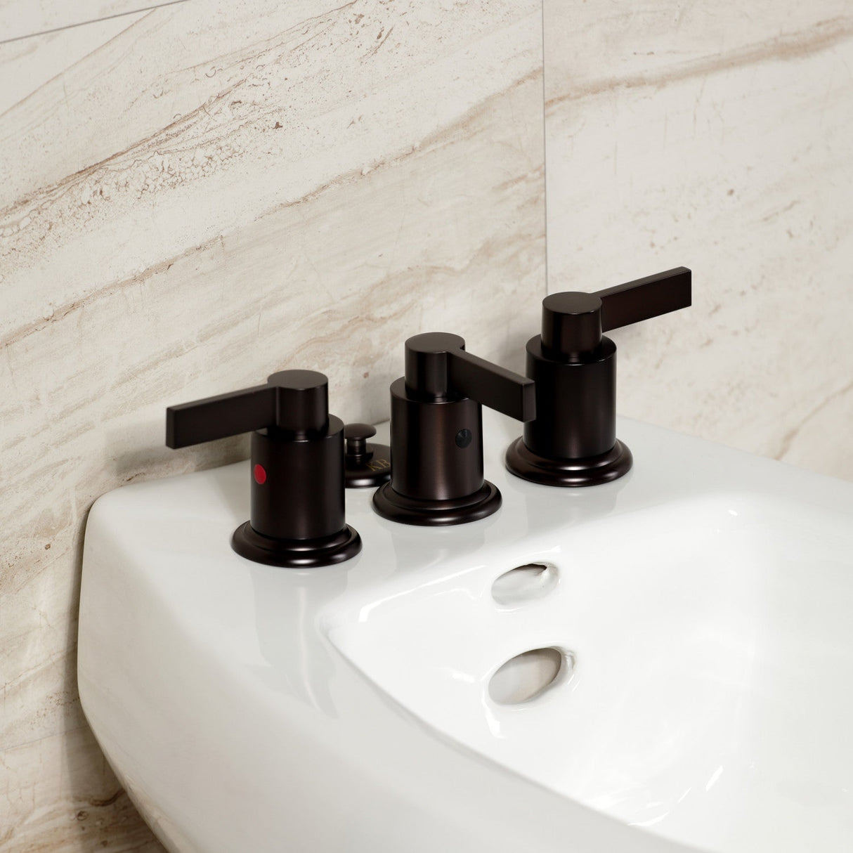 NuvoFusion KB6325NDL Three-Handle Vertical Spray Bidet Faucet with Brass Pop-Up, Oil Rubbed Bronze